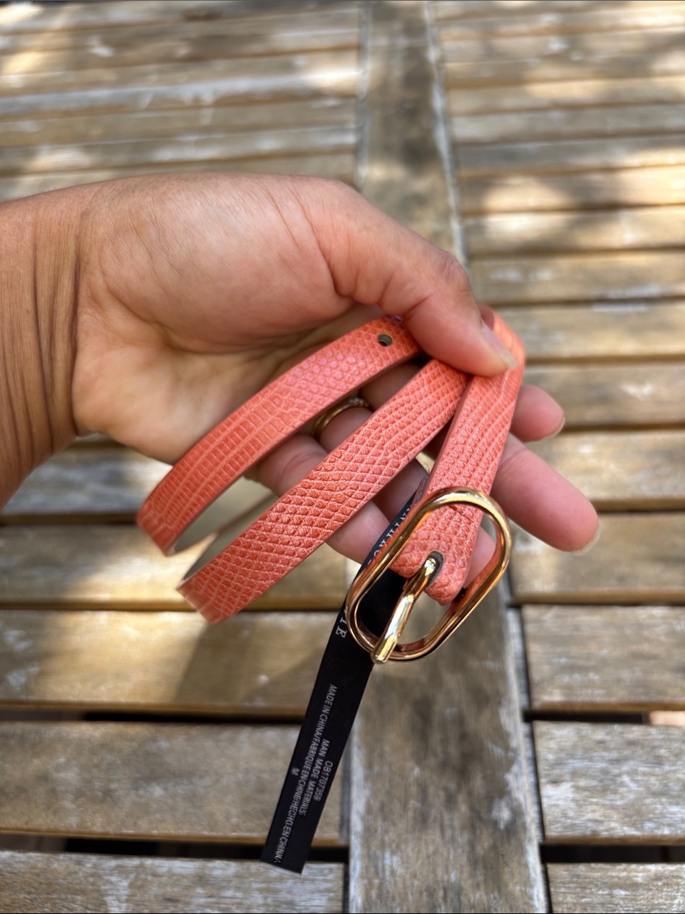 Anthropologie Slim Textured Coral Belt Gold Buckle